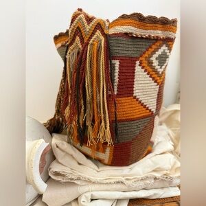Handmade Wayuu Woven Mochica Bucket Bag Earth Tone Brown Artisan Crossbody